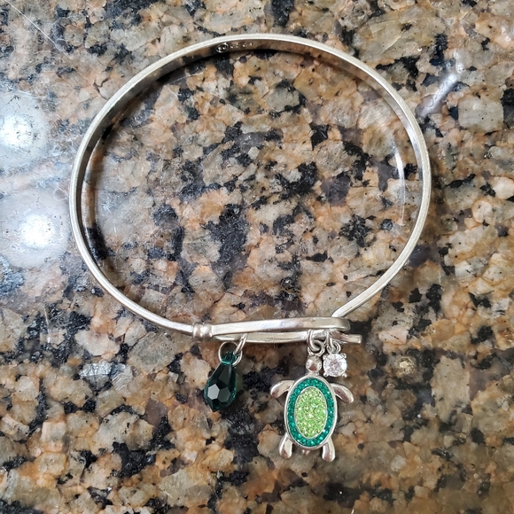 Sterling Silver Green Turtle Charm Bracelet - Picture 2 of 4